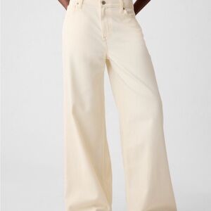 Gap Baggy Mid Rise Wide Leg Cream Ecru Jeans size 26 2 petite